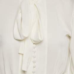 Pre Owned Dolce & Gabbana White Crepe Tie-Up Neck Blouse M