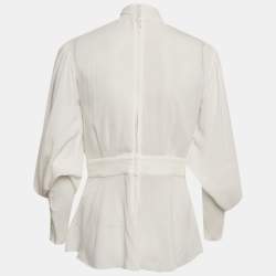Pre Owned Dolce & Gabbana White Crepe Tie-Up Neck Blouse M