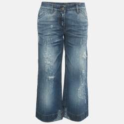 Pre Owned Dolce & Gabbana Blue Distressed Denim Capri Jeans M/Waist 32"