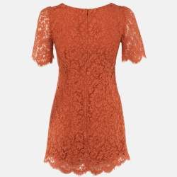 Pre Owned Dolce & Gabbana Burnt Orange Lace Mini Dress S