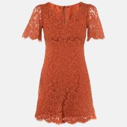 Pre Owned Dolce & Gabbana Burnt Orange Lace Mini Dress S