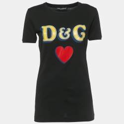 Pre Owned Dolce & Gabbana Black D& G Heart Print Cotton T-Shirt S