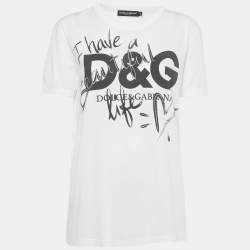 Pre Owned Dolce & Gabbana White Printed Cotton T-Shirt S