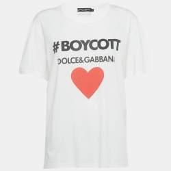 Pre Owned Dolce & Gabbana White Boycott Logo Print Cotton T-Shirt S