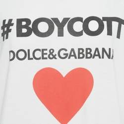 Pre Owned Dolce & Gabbana White Boycott Logo Print Cotton T-Shirt S