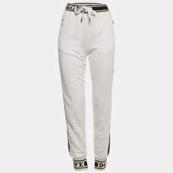 Pre Owned Dolce & Gabbana White Logo Band Cotton Track Pants S