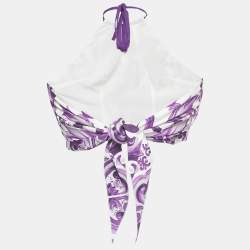 Pre Owned Dolce & Gabbana Purple Majolica Print Silk Halter Neck Top S