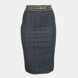 Pre Owned Dolce & Gabbana Blue Denim /Mesh Pencil Skirt S