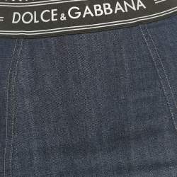 Pre Owned Dolce & Gabbana Blue Denim /Mesh Pencil Skirt S