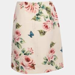 Pre Owned Dolce & Gabbana Pink Rose Print Crepe Button Detail Mini Skirt M