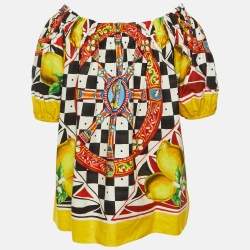 مملوكة مسبقًا بلوزة دولتشي أند غابانا قطن متعدد الألوان كاريوتو سيسيليانو أوف ذا شولدر مقاس صغير (سمول)