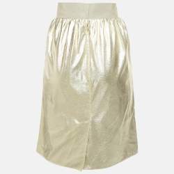 Pre Owned تنورة دولتشي أند غابانا معدنية ذهبية جلد صناعي ضيقة مقاس صغير جدًا