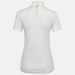 Pre Owned تي شيرت دولتشي آند غابانا قطن أبيض بتطريز شعار بتفاصيل دانتيل مقاس صغير