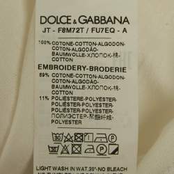 Pre Owned تي شيرت دولتشي آند غابانا قطن أبيض بتطريز شعار بتفاصيل دانتيل مقاس صغير
