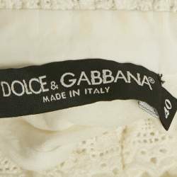 Pre Owned تي شيرت دولتشي آند غابانا قطن أبيض بتطريز شعار بتفاصيل دانتيل مقاس صغير