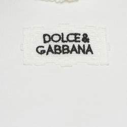 Pre Owned تي شيرت دولتشي آند غابانا قطن أبيض بتطريز شعار بتفاصيل دانتيل مقاس صغير