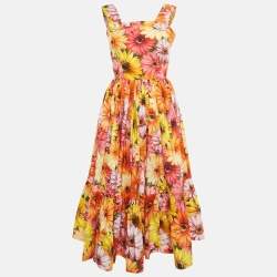 مملوكة مسبقًا Dolce & Gabbana Red Floral Print Poplin Midi Dress XS