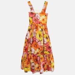 مملوكة مسبقًا Dolce & Gabbana Red Floral Print Poplin Midi Dress XS