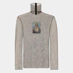 Pre Owned Dolce & Gabbana Black Mother Mary Applique Tulle Sheer Top XL