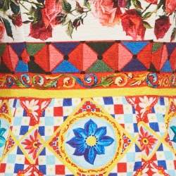 مملوكة مسبقًا Dolce & Gabbana Multicolor Carretto Roses Print Cotton Midi Dress XS