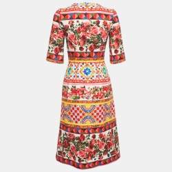 مملوكة مسبقًا Dolce & Gabbana Multicolor Carretto Roses Print Cotton Midi Dress XS