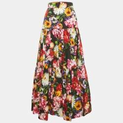 مملوكة مسبقًا Dolce & Gabbana Multicolor Floral Print Poplin Tiered Maxi Skirt XS