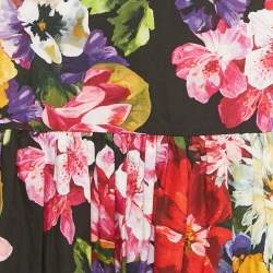 Pre Owned تنورة ماكسي دولتش أند غابانا بوبلين طبقات مطبوع زهور برتقالي مقاس كبير جداً (إكس لارج)