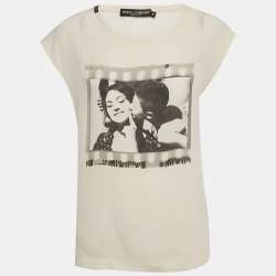 Pre Owned Dolce & Gabbana Cream Printed Silk Sleeveless Top XS