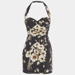 مملوكة مسبقًا Dolce & Gabbana Blue Floral Print Silk Blend Halter Neck Mini Dress S