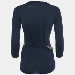 مملوكة مسبقًا Dolce & Gabbana Navy Blue Cashmere Knit Metallic Belt Cardigan S
