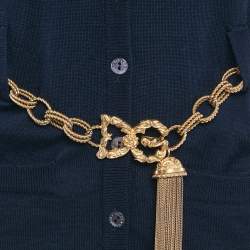مملوكة مسبقًا Dolce & Gabbana Navy Blue Cashmere Knit Metallic Belt Cardigan S