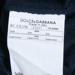 مملوكة مسبقًا Dolce & Gabbana Navy Blue Cashmere Knit Metallic Belt Cardigan S