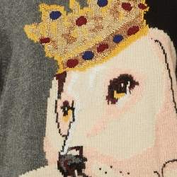 مملوكة مسبقًا بلوفر دولتشي آند غابانا تريكو كشمير نقش كلب ملكي رمادي مقاس صغير