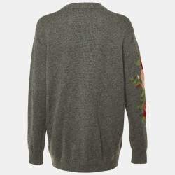 مملوكة مسبقًا بلوفر دولتشي آند غابانا تريكو كشمير نقش كلب ملكي رمادي مقاس صغير