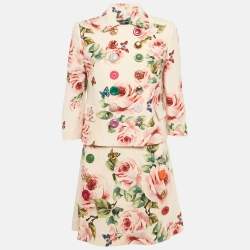 مملوكة مسبقًا Dolce & Gabbana Pink Printed Wool Blend Jacket & Skirt Set S