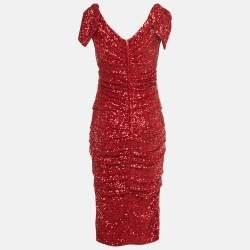 مملوكة مسبقًا فستان دولتشي أند غابانا ترتر أحمر متوسط الطول مقاس وسط