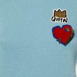 Pre Owned سويتر دولتشي & غابانا صوف أزرق بتفاصيل رقعة قلب مقاس صغير - سمول