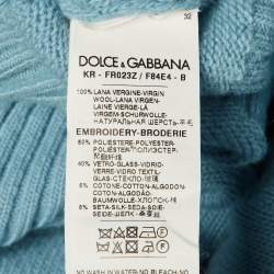 Pre Owned سويتر دولتشي & غابانا صوف أزرق بتفاصيل رقعة قلب مقاس صغير - سمول