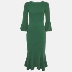 مملوكة مسبقًا Dolce & Gabbana Green Crepe Flared Sleeve Midi Dress S