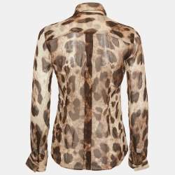 Pre Owned Dolce & Gabbana Brown Animal Printed Silk Button Front Shirt S