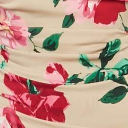 مملوكة مسبقًا Dolce & Gabbana Beige Floral Printed Silk Ruched Midi Dress S