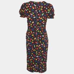 Pre Owned Dolce & Gabbana Black Polka Dot Printed Silk Ruffled Faux Wrap Dress M