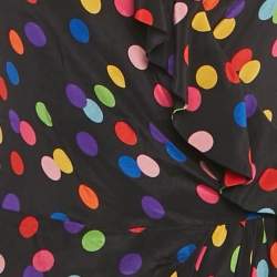 Pre Owned Dolce & Gabbana Black Polka Dot Printed Silk Ruffled Faux Wrap Dress M