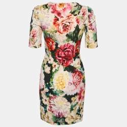 Pre Owned فستان ميدي دولتشي أند غابانا كريب مطبوع بنقشة زهور متعددة الألوان مقاس صغير (سمول)