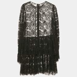 مملوكة مسبقًا فستان دولتشي أند غابانا دانتيل أسود بطبقات قصير مقاس صغير (سمول)