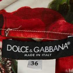 Pre Owned بلوزة دولتشي أند غابانا قطن أبيض / أحمر بطبعة الخشخاش صغيرة جداً - إكسترا سمول