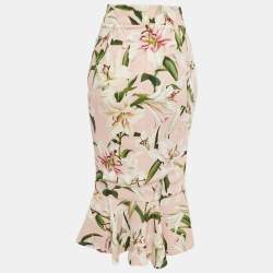 مملوكة مسبقًا Dolce & Gabbana Pink Floral Print Crepe Flounced Skirt S