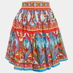 مملوكة مسب قًا Dolce & Gabbana Red Carretto Print Tiered Short Skirt S