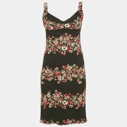 مملوكة مسبقًا Dolce & Gabbana Black Floral Print Crepe Corset Sheath Dress S