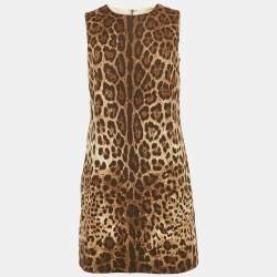 مملوكة مسبقًا Dolce & Gabbana Brown Leopard Printed Cotton Charmeuse Shift Dress S